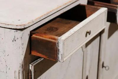 French 19th Century Painted Buffet with Drawers Doors and Distressed Finish