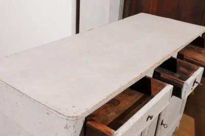 French 19th Century Painted Buffet with Drawers Doors and Distressed Finish