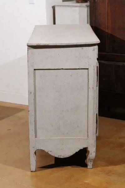 French 19th Century Painted Buffet with Drawers Doors and Distressed Finish