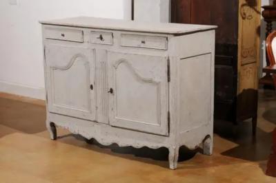 French 19th Century Painted Buffet with Drawers Doors and Distressed Finish