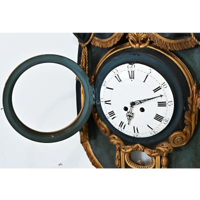 French 19th Century Painted and Parcel Gilt Cartel Wall Clock
