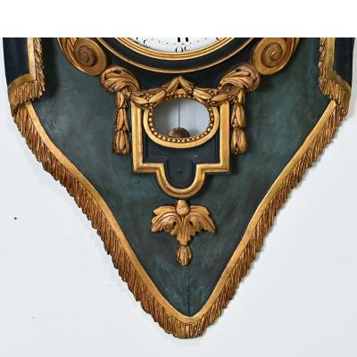 French 19th Century Painted and Parcel Gilt Cartel Wall Clock