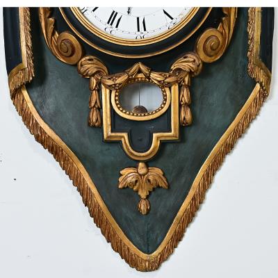 French 19th Century Painted and Parcel Gilt Cartel Wall Clock