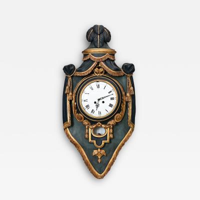 French 19th Century Painted and Parcel Gilt Cartel Wall Clock