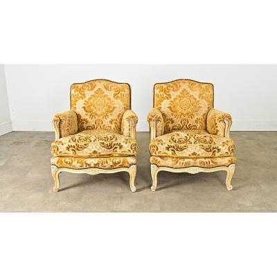 French 19th Century Pair of Louis XV Style Bergeres