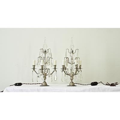 French 19th Century Pair of Wired Crystal Girandoles