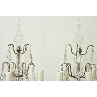French 19th Century Pair of Wired Crystal Girandoles