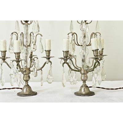 French 19th Century Pair of Wired Crystal Girandoles