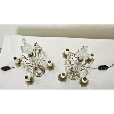 French 19th Century Pair of Wired Crystal Girandoles