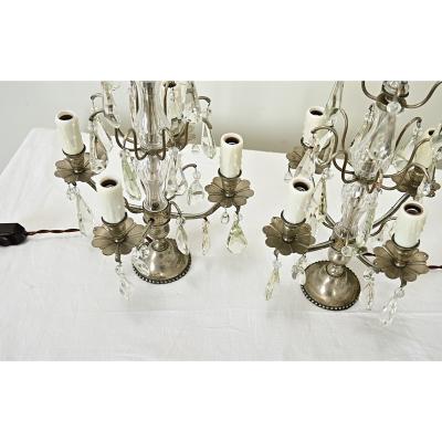 French 19th Century Pair of Wired Crystal Girandoles