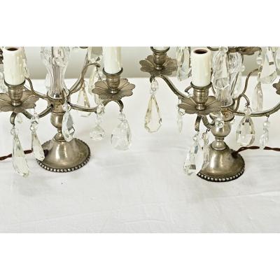 French 19th Century Pair of Wired Crystal Girandoles