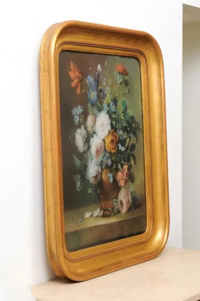 French 19th Century Paste Painting with Bouquet of Flowers in Giltwood Frame