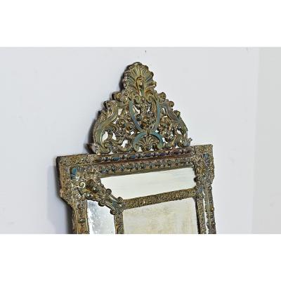 French 19th Century Petite Brass Cushion Mirror