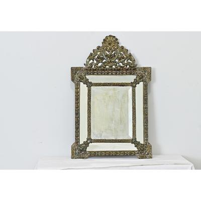 French 19th Century Petite Brass Cushion Mirror
