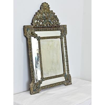 French 19th Century Petite Brass Cushion Mirror