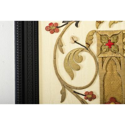 French 19th Century Raised Embroidery of Madonna Child