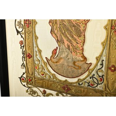 French 19th Century Raised Embroidery of Madonna Child