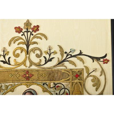 French 19th Century Raised Embroidery of Madonna Child