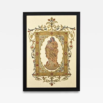 French 19th Century Raised Embroidery of Madonna Child