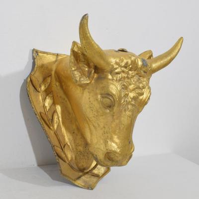 French 19th Century Rare Gilded Zinc Bulls Head Butchers Sign