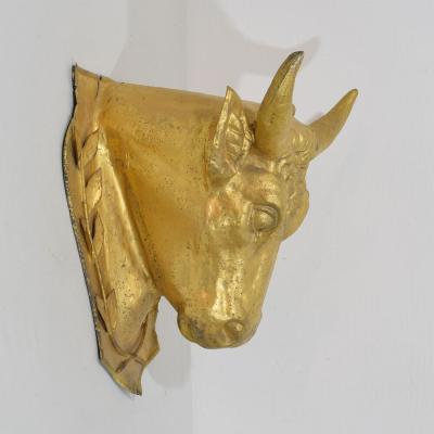 French 19th Century Rare Gilded Zinc Bulls Head Butchers Sign
