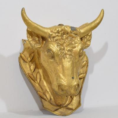 French 19th Century Rare Gilded Zinc Bulls Head Butchers Sign