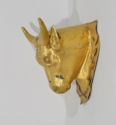 French 19th Century Rare Gilded Zinc Bulls Head Butchers Sign