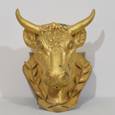French 19th Century Rare Gilded Zinc Bulls Head Butchers Sign
