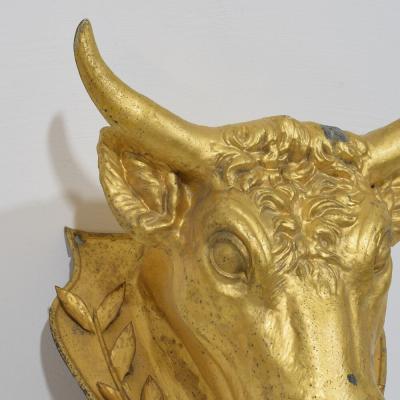 French 19th Century Rare Gilded Zinc Bulls Head Butchers Sign
