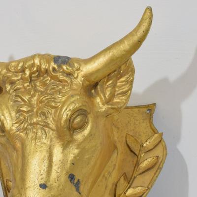 French 19th Century Rare Gilded Zinc Bulls Head Butchers Sign