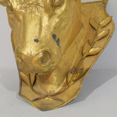 French 19th Century Rare Gilded Zinc Bulls Head Butchers Sign