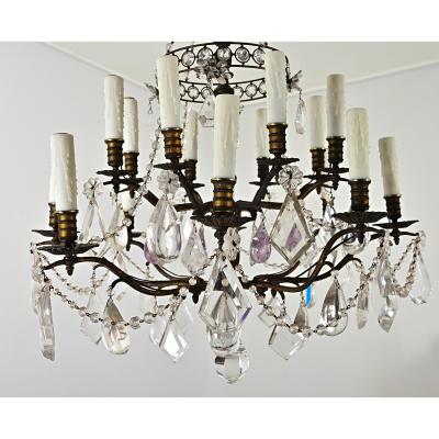 French 19th Century Rock Crystal and Amethyst Chandelier