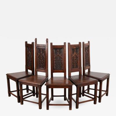 French 19th Century Set of 5 Gothic Style Chairs