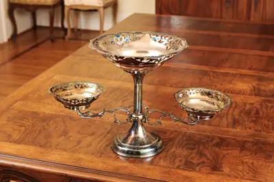 French 19th Century Silver Epergne with Pierced Foliage and Scrolling Motifs