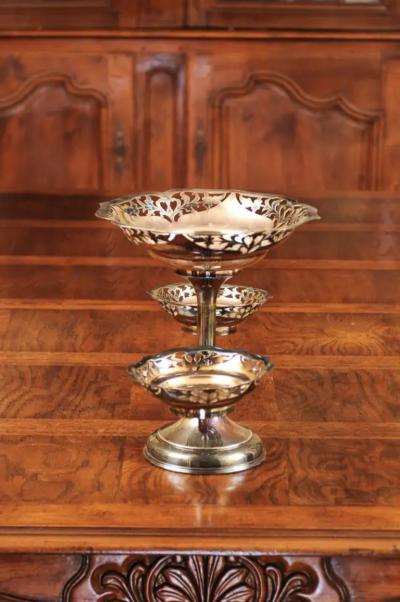 French 19th Century Silver Epergne with Pierced Foliage and Scrolling Motifs
