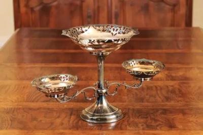French 19th Century Silver Epergne with Pierced Foliage and Scrolling Motifs