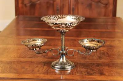 French 19th Century Silver Epergne with Pierced Foliage and Scrolling Motifs