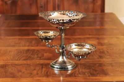 French 19th Century Silver Epergne with Pierced Foliage and Scrolling Motifs