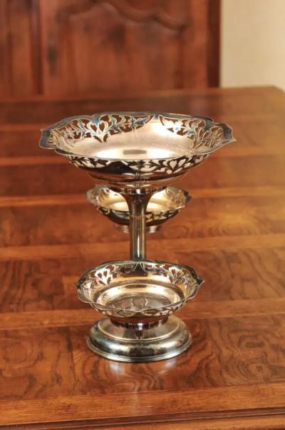 French 19th Century Silver Epergne with Pierced Foliage and Scrolling Motifs