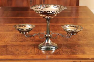 French 19th Century Silver Epergne with Pierced Foliage and Scrolling Motifs