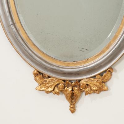 French 19th Century Silver Gold Gilt Oval Mirror