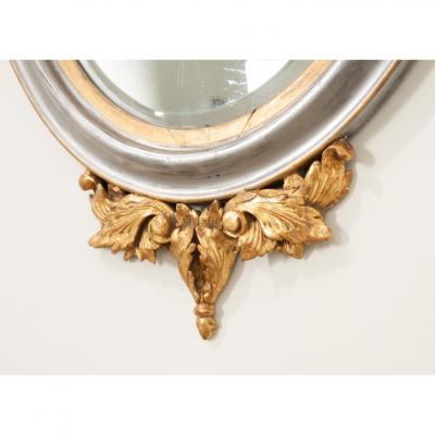 French 19th Century Silver Gold Gilt Oval Mirror