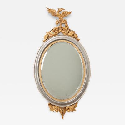 French 19th Century Silver Gold Gilt Oval Mirror