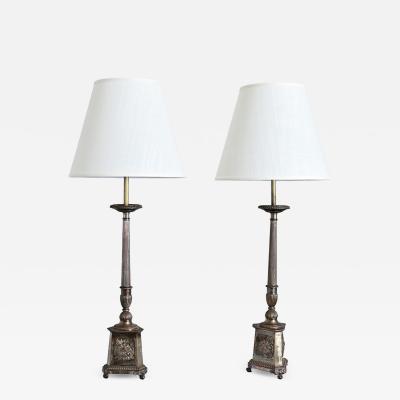French 19th Century Silverplate Altar Candlestick Lamps