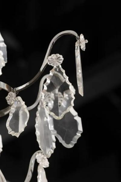 French 19th Century Six Light Crystal Chandelier with Silvered Iron Armature