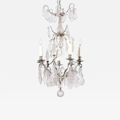 French 19th Century Six Light Crystal Chandelier with Silvered Iron Armature