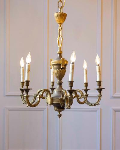 French 19th Century Six Light Iron Chandelier with Spiral and Scrolling Arms