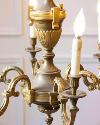French 19th Century Six Light Iron Chandelier with Spiral and Scrolling Arms