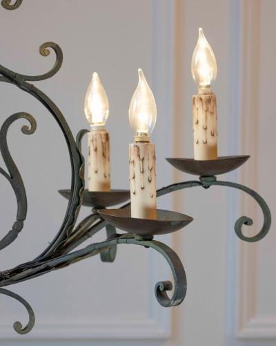 French 19th Century Six Light Iron Chandelier with Spiral and Scrolling Arms