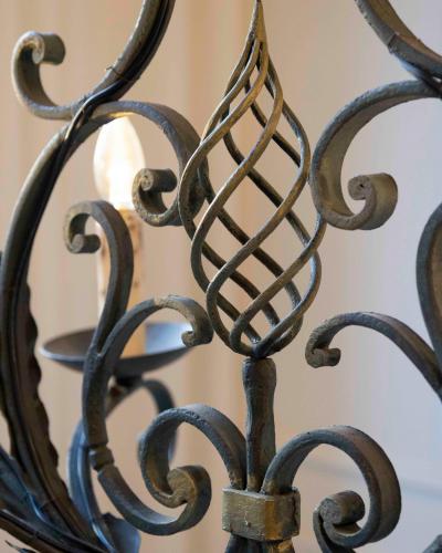 French 19th Century Six Light Iron Chandelier with Spiral and Scrolling Arms